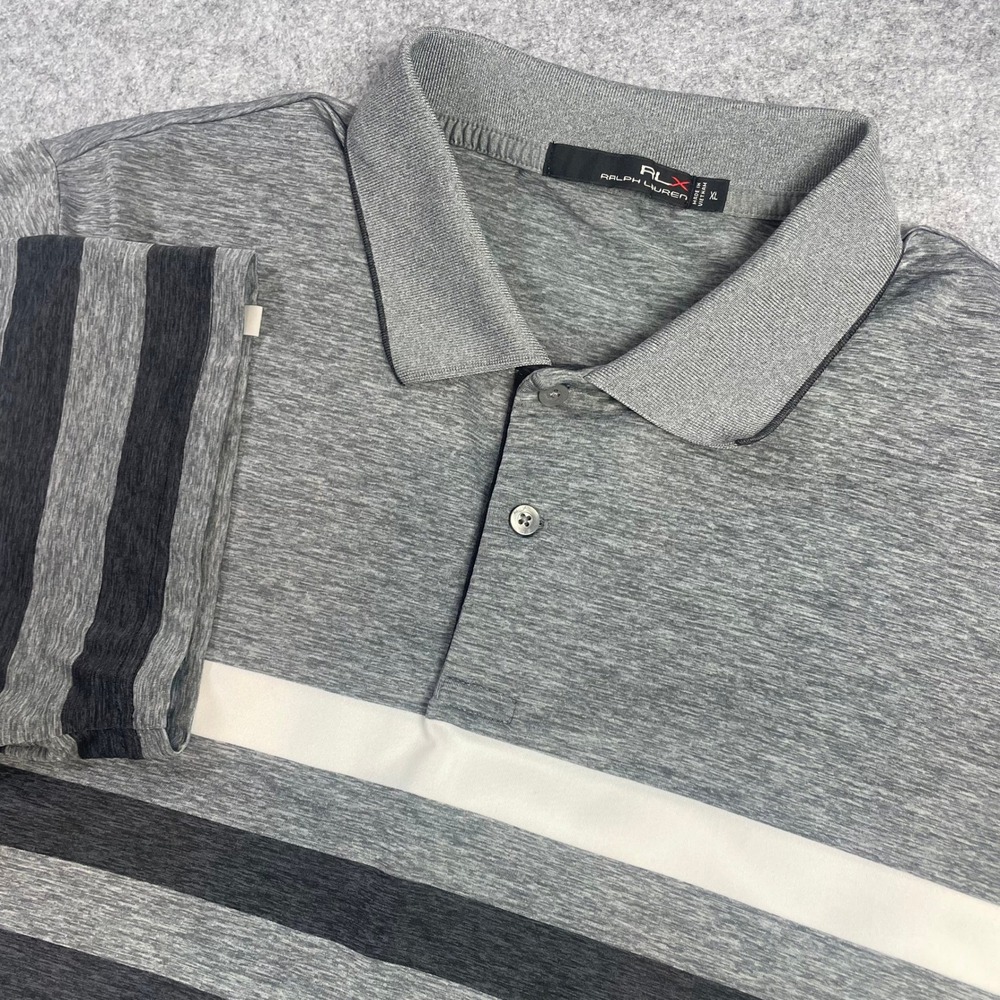 Ralph Lauren Mens Polo Shirt XL Gray Striped Cotton Short Sleeve Classic Prep
